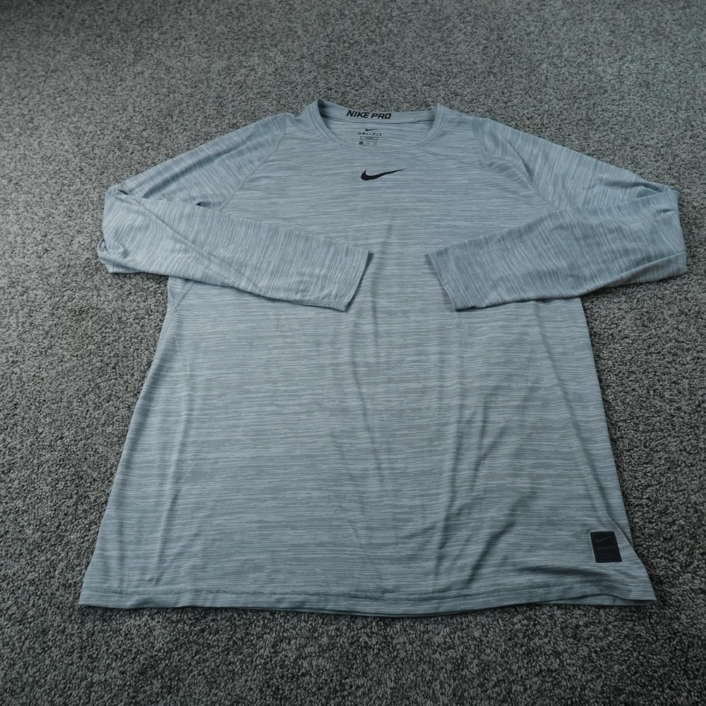 Nike Shirt Mens 2XL Gray Pro Dri FIT Center Swoosh Long Sleeve Base Layer Gym